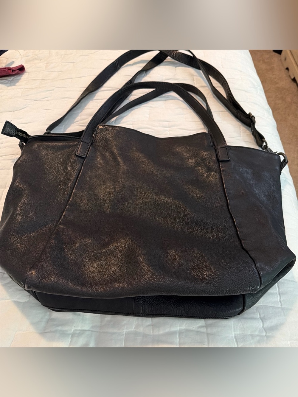 $298 Free People Black Large Slouchy Washed Leather Lucca Tote Bag Anthropologie - Picture 8 of 16